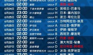 22足球世界杯赛程表 22足球世界杯赛程表